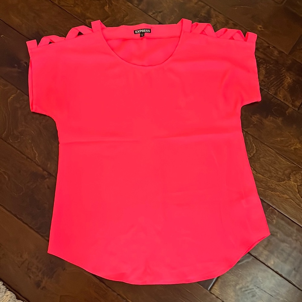 Coral pink silky blouse with detailed shoulders